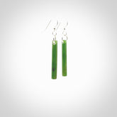 Hand crafted New Zealand Jade Jade drop earrings with Sterling Silver Hooks. Jade drop earrings, packaged in a woven kete pouch.